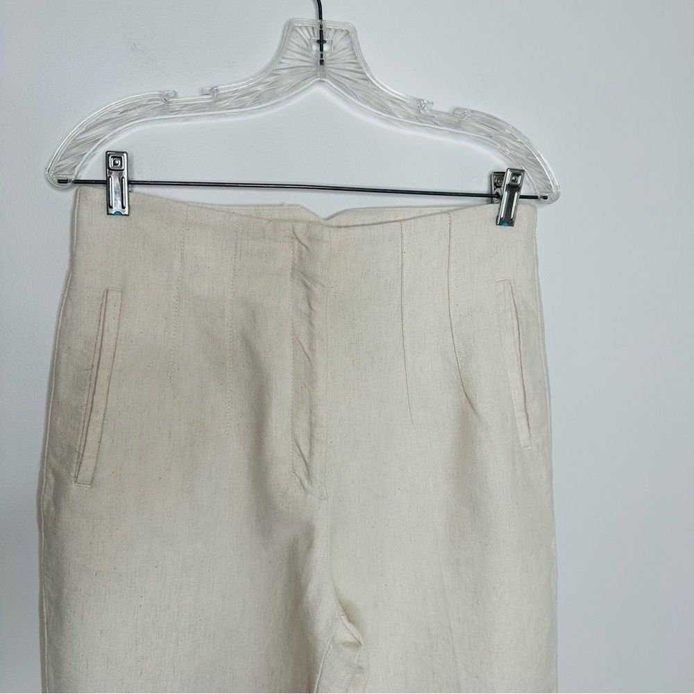 Zara Women's Rustic High-Waisted Linen Blend Pants Cream Colored Size Large - Picture 5 of 9
